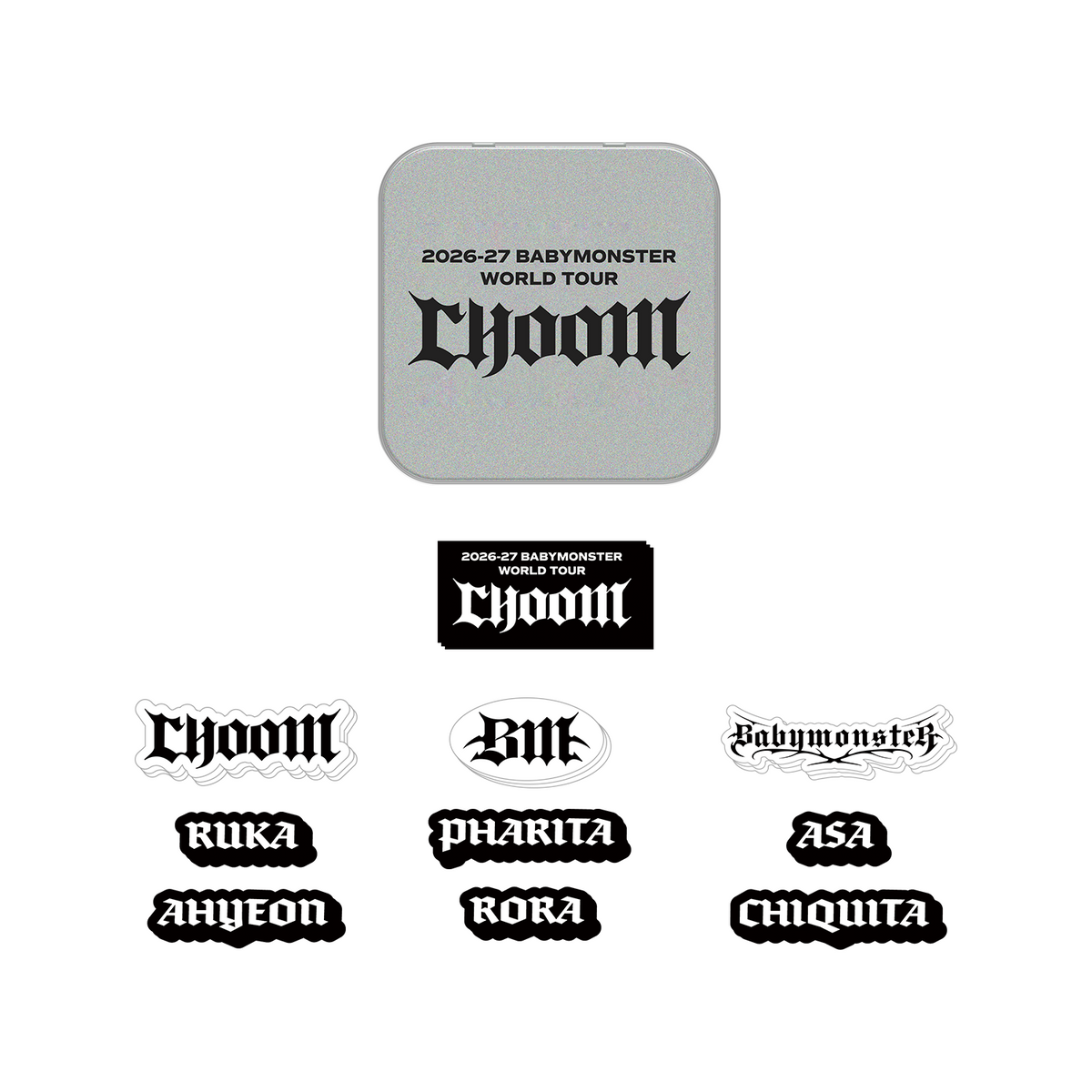 BABYMONSTER CHOOMTOUR Tin Case Sticker Set 30pc Official K-Pop product packshot
